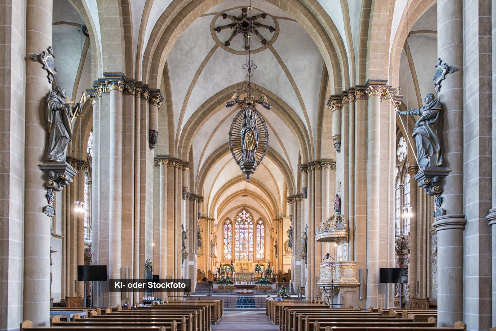 Blick durch das Mittelschiff des Paderborner Doms zum Altar