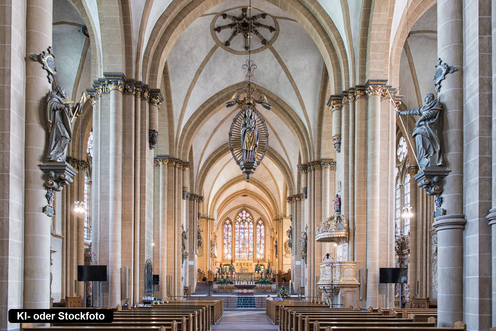 Blick durch das Mittelschiff des Paderborner Doms zum Altar